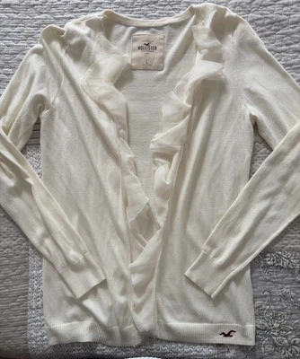 Cárdigan Vintage Hollister Talla Lg Y2K Algodón Tejido Crema Volantes Años 90 Y2K Foto 1 de 4