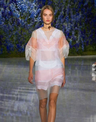 Christian Dior by Raf Simons Spring 2016 Peach Striped Mini Dress - Image 1 of 4