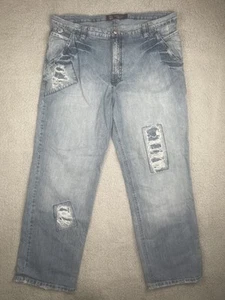 Miskeen Originals Jeans Mens 42 Blue Distressed Skull Patch Baggy Hip Hop Denim - Picture 1 of 14