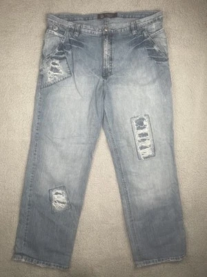 Miskeen Originals Jeans Mens 42 Blue Distressed Skull Patch Baggy Hip Hop Denim - Image 1 of 4