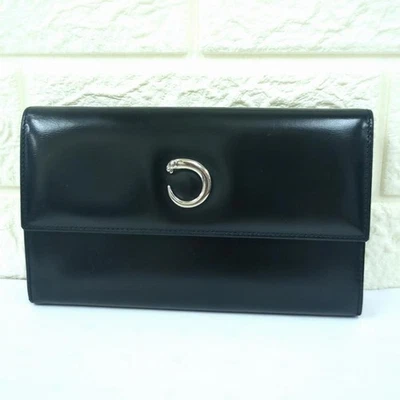 Cartera Larga Cartier Panthère Usada Cuero Plateado Herrajes Negra Hecha en Francia Foto 1 de 4