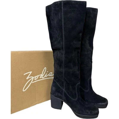 Botas altas Zodiac Padma negras de gamuza de cuero talla 10M tacón alto hasta la rodilla nuevas Foto 1 de 4