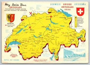 Schweizer Tour Karte Schweiz, Hotel Du Rhone, Genf, Schweiz Postkarte - Bild 1 von 4
