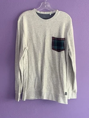 Gris claro y moteado moderno bolsillo de diversión cuello redondo grande para hombre. Bolsillo a cuadros Foto 1 de 4