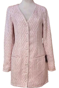 Lulus Pink & White Tweed Long Blazer/Jacket Covered Buttons NWT- Women's Large - Picture 1 of 9