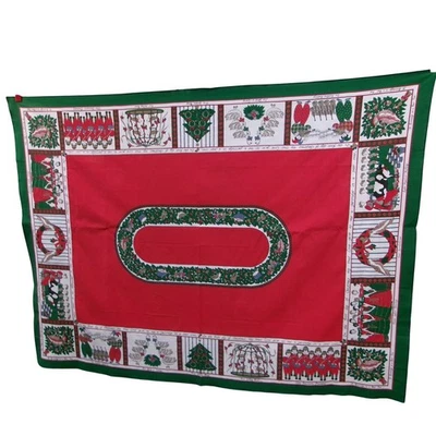 Christmas Carol Tablecloth Red Green Oval Panel 12 Days of Christmas 68x48 - Image 1 of 3