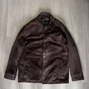 Jaeger Suede Leather Coat Jacket Men’s Medium Brown Vintage Trench Quilted - Picture 1 of 16