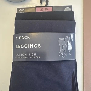 M&S High rise 2 pack black and navy Leggings Size 22 LONG BNWT Marks & Spencer - Picture 1 of 6