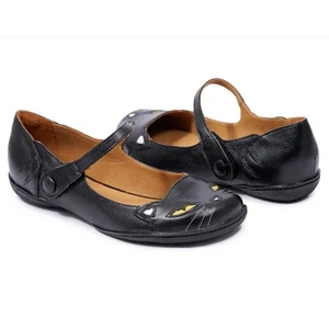 ZPZ schwarze Katze Damen Leder flache Schuhe Größe 8 Halloween - Bild 1 von 8
