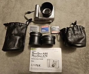 Lot of Canon Powershot A85 Camera 3 Lenses 3 CompactFlash Cards, Original Manual - Picture 1 of 16