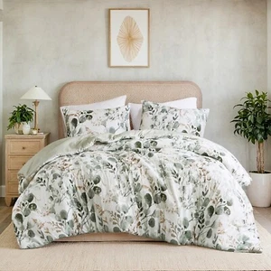 Reversible Floral Botanical Seersucker Breathable Comforter Set Twin Queen King - Picture 1 of 44
