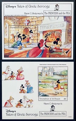 SELOS DE PRINCESA E ERVILHA ST VINCENT DISNEY 2 P/S 1992 MNH CONTOS DE FADAS MINNIE - Imagem 1 de 3
