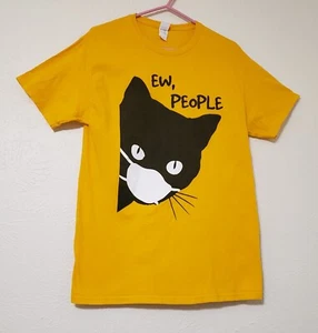 Ew, People - Masked Black Cat Quarantine Yellow Tee Unisex T-Shirt Size Medium - Bild 1 von 2