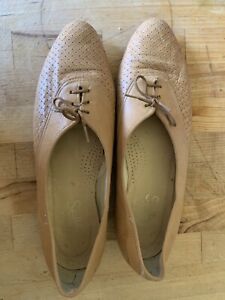 Vtg 80s leather basketweave WOVEN flats Oxford shoes Tan size 10 Made USA