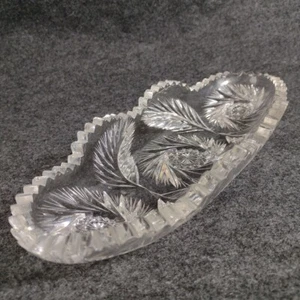 American Brilliant Period Relish Dish Clear Glass Sawtooth Etched Leaf Relief - Picture 1 of 14