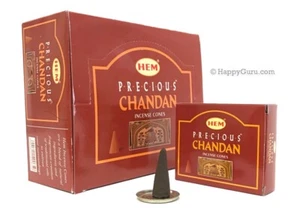 "Precious Chandan” Cones (12 Packet Box) One Dozen HEM Brand Dhoop Incense Cones - Picture 1 of 4