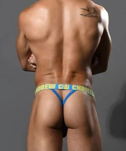 New Men's Sexy Andrew Christian Blue "Y" Back Thong w/Contoured Pouch -Gay - Imagen 1 de 6
