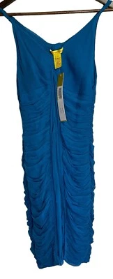 Nuevo Vestido Catherine Malandrino Seda Acanalado Para Mujer 4 (Funciona Pequeño) Azul Pacífico Foto 1 de 4