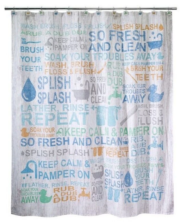 Cortina de ducha de tela Avanti Bath Words 72x72 playa verano baño invitados Foto 1 de 4