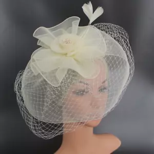 Vintage Style Ladies Fascinator Hat with Veil Wedding Party Tea Cap Headpiece - Picture 1 of 14