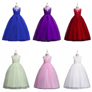 Flower Girls Kids Tulle Party Long Maxi Dress Bridesmaid Pagent Wedding Dresses - Picture 1 of 30