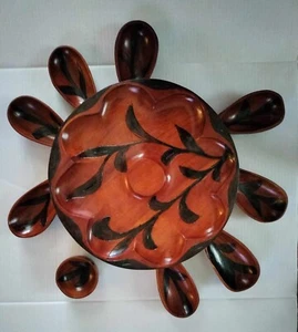 MCM Wood Lazy Susan Server & 9 Bowls /Hand Carved /Monkey Pod Wood? - Picture 1 of 9