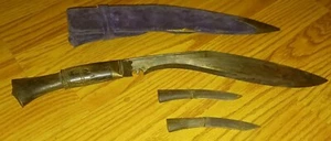 BOWIE KNIFE WITH VELVET SHEATH& 2 SIDE KNIFE FROM NEPAL JAPANESE SAUDI UNKNOWN? - Picture 1 of 24