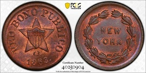 PCGS 1863 Pro Bono Publico/New York War Token, F-191/443a RED Toner Top PoP 🔥 - Picture 1 of 1