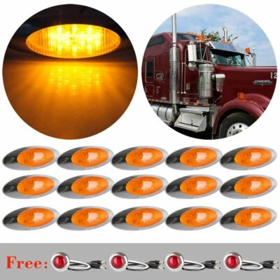 15x 6.5'' Oval Cab / Side Marker Clearance Light 16 LED Chrome Bezel& Side Light - Image 1 of 4