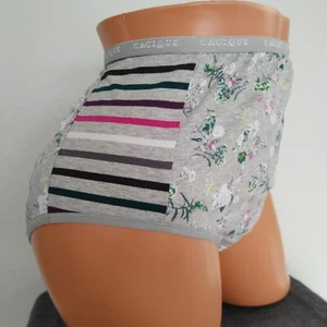 LANE BRYANT CACIQUE FULL HIGH LEG BRIEF 18/20 PANTY GRAY PINK FLORAL STRIPES - Picture 1 of 7