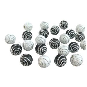 100PCS X 10MM BLACK/WHITE SILVER SWIRL ACRYLIC ROUND BEADS FOR JEWELLERY MAKING - Picture 1 of 2