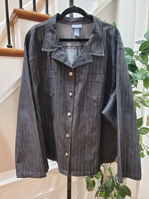 Liz & ME Women's Blue Striped Cotton Long Sleeve Jacket & Skirt 2 Piece Suit 5X - Image 1 of 4