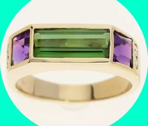 Diamond Chrome Tourmaline Amethyst Ring 3CTS 18K Yellow Gold Size 6.5 - Picture 1 of 8