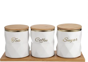 Set of 3 Ceramic Canisters Set Sugar Coffee Tea, Luxurious Storage Containers Se - Picture 1 of 9