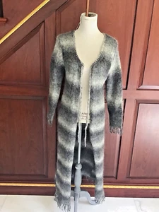 Twiggy mohair blend long duster ,cardigan sweater white/GRAY SIZE L - Picture 1 of 13
