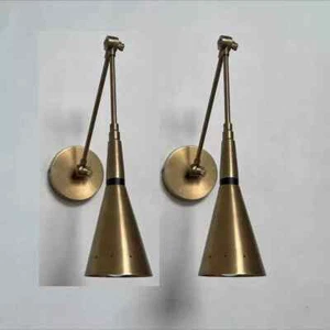 Mid Century Set of 2 Wall Sconce Light Fixture Raw Brass Wall Lamp Bedroom Light - Picture 1 of 10