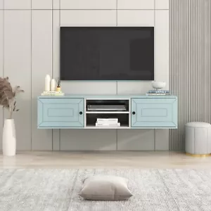 Wall Mounted Floating TV Stand Large Storage Space Magnetic Cabinet Doors MDF - Picture 1 of 20