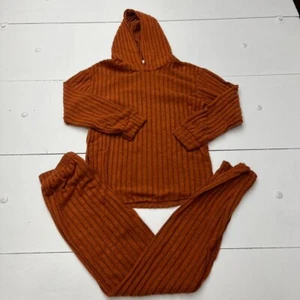 Rust Orange Ribbed 2 Piece Lounge Set Kids Size 12 NEW - Picture 1 of 10