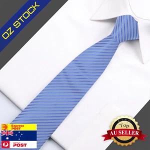 Mens Skinny NeckTie Light sky blue Youth Slim Stripes Dan Smith DAE2030 - Picture 1 of 6