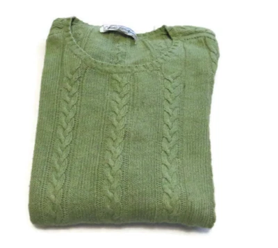 VTG Womens SAKS FIFTH AVENUE Cotton Sweater Cable Knit Boat Neck Moss Green M - Image 1 of 4
