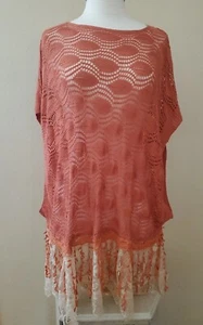 *NWT* Ryu: Boho Hippie Tunic Size Small/Medium Oversized Coral/Ivory  - Picture 1 of 9
