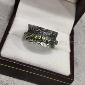 SOLID 925 STERLING SILVER SPINNER BAND ANXIETY 2 TONE OXIDIZED MOTHER'S DAY RING - Picture 1 of 5
