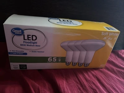 Great Value LED Light 4 Bulb 9W 65W Equivalent BR30 Floodlight Lamp Soft White - Image 1 of 3