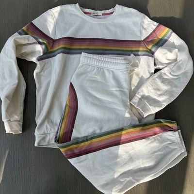 Conjunto de sudadera y joggers a rayas arco iris capa marina L nuevo sin etiquetas Foto 1 de 4