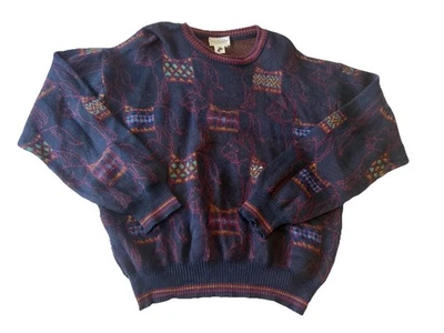 VTG 90s 100% Wool Sweater large Heavy Weight Multicolor Chunky Knit Horses - Image 1 of 4