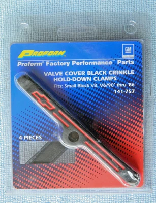 Proform Chevrolet Small Block SBC V8 Valve Cover Black Crinkle Hold Down Clamps - Image 1 of 4