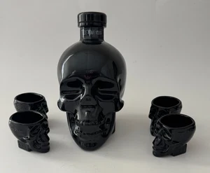 Crystal Head Vodka Black Onyx Skull EMPTY Glass Bottle and 4 Shot Glasses - Picture 1 of 8