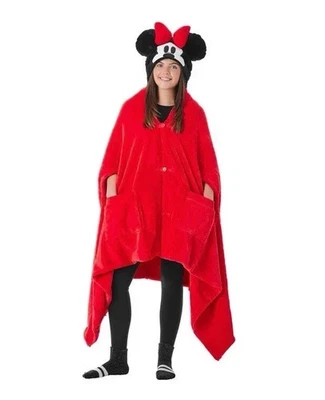 Poncho Manta Oficial Disney Minnie Mouse Adultos Niños Super Suave Con Capucha Polar Foto 1 de 4