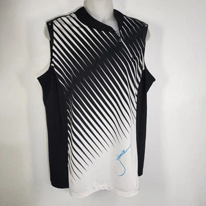 Camiseta polo sin mangas Jamie Sadock para mujer grande a rayas rotas golf tenis negro blanco - Imagen 1 de 13