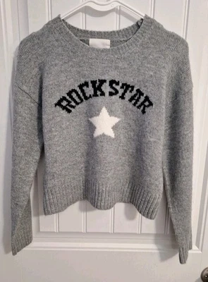 Nuevo Con Etiquetas - Suéter Tejido Gris Rockstar Niñas Sin Comentarios Talla L 14 Foto 1 de 4